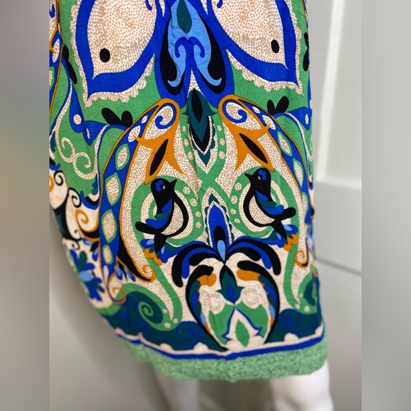 Maeve Blue and Green Mini Sundress V-Neck Resort Wear - Picture 4 of 9